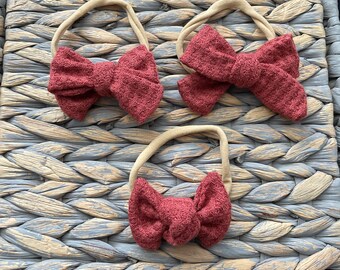Dusty Red Waffle Bow: Baby Nylon Headband