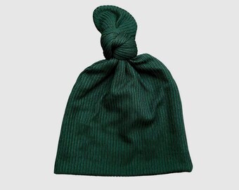 Ribbed Baby Top Knot Hat: Hunter Green Newborn Beanie (0-3 Months)