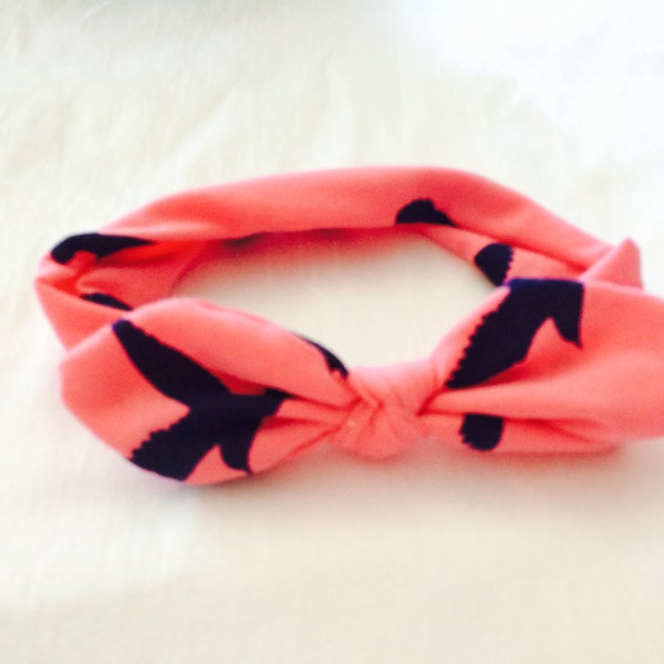 Knot Baby Headband in Bright Pink with Navy Blue , Jersey Baby Headband, JerseyHeadband, Infant Headband, Baby Girl Gift, Striped Headband