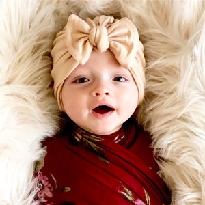 Handmade Baby Bow Turban: Light Hazelnut Top Knot Hat