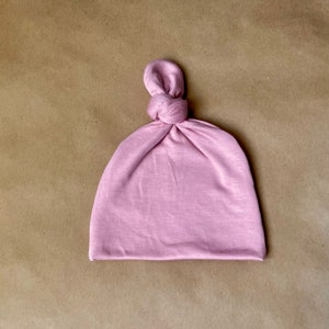 Soft Pink Baby Top Knot Hat: Newborn Hospital Beanie