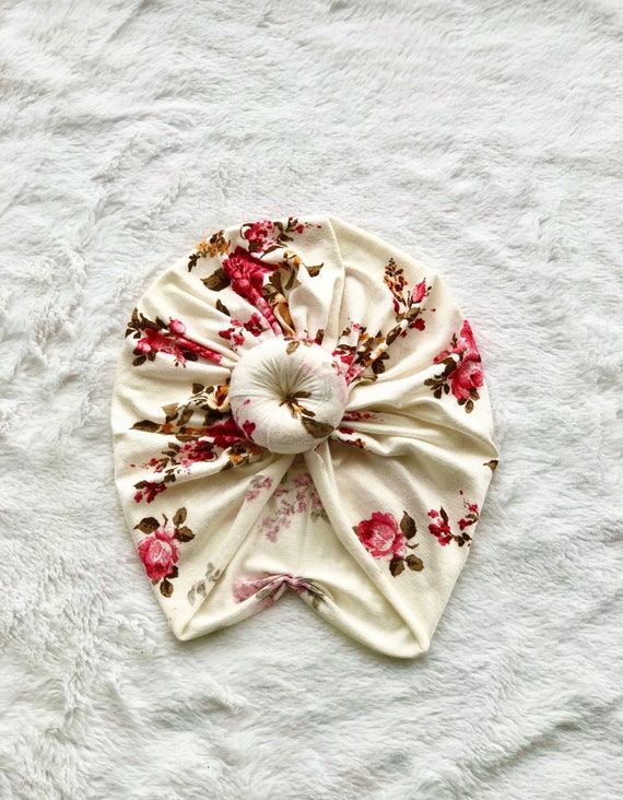 Floral Baby Turban Hat: Soft Knit Top Knot Beanie