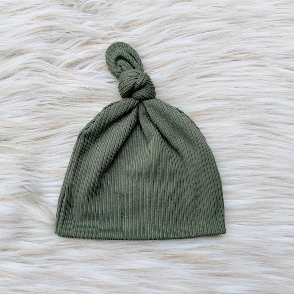 Baby Top Knot Beanie, “Max” Ribbed Sage Green hat, baby boy gift,  baby girl gift, newborn hats, baby beanie ,baby boy and girl Hospital Hat