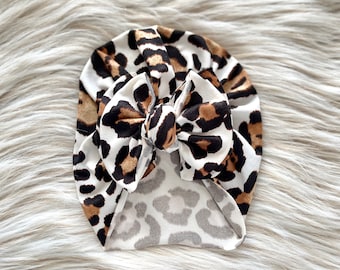 Ivy Leopard Baby Turban: Modern Bow Knot Hat
