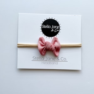 Baby Nylon Headband in “Millie” Dusty Rose knot,  nylon band,  jersey bow,  small bow headband, Newborn Headband, Baby headbands