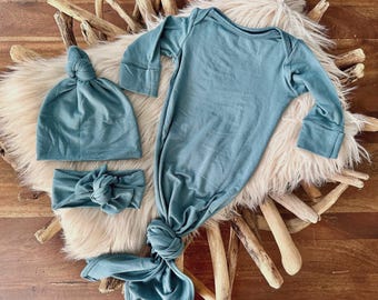 Luke Blue Knotted Baby Gown: Gender Neutral Take Home Outfit