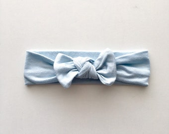 Ice Blue Knot Headband: Adjustable Jersey Knit Baby Headband