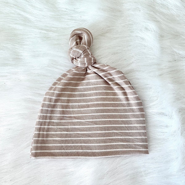 Baby Top Knot Hat, Palmer Sand Stripe Top knot hat, baby gift,  baby girl gift, newborn hats, baby beanie ,baby Hospital Hat