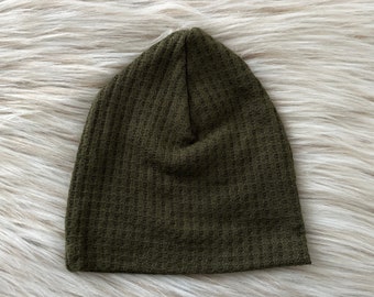 Olive Green Waffle Knit Slouchy Beanie: Baby & Kids Gift