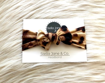 Leopard Print Knot Headband: Adjustable Jersey Knit Baby Headwrap