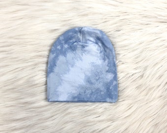 slouchy beanie in Light Blue Tie Dye, baby boy gift,  kids beanie, newborn hats, adult beanie, Baby Slouchy, Baby gift, Baby beanie