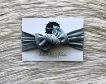 Knot Headband in"Wyatt” Gray Blue jersey knit headband, blue headband, baby girl gift, knot headband, headwrap