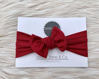 Ribbed Red Jersey Knot Headband: Adjustable Baby Headwrap