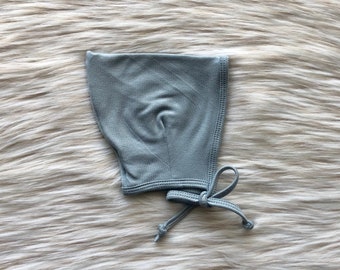 Gray Blue Baby Bonnet: Lightweight Stretchy Pixie Hat (0-3 Months)