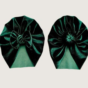 Baby Turban Hat Hunter Green Velvet, Turban Bow Hat, Turban Top Knot Hat, velvet turban, Baby Hat, Baby Turban, turban bun hat
