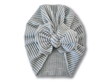 Blue Stripe Baby Turban: Modern Bow Knot Hat