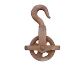Antique Industrial Cast Iron Pulley with Hook