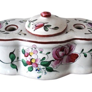 19th C Hand-painted French Faience Inkwell