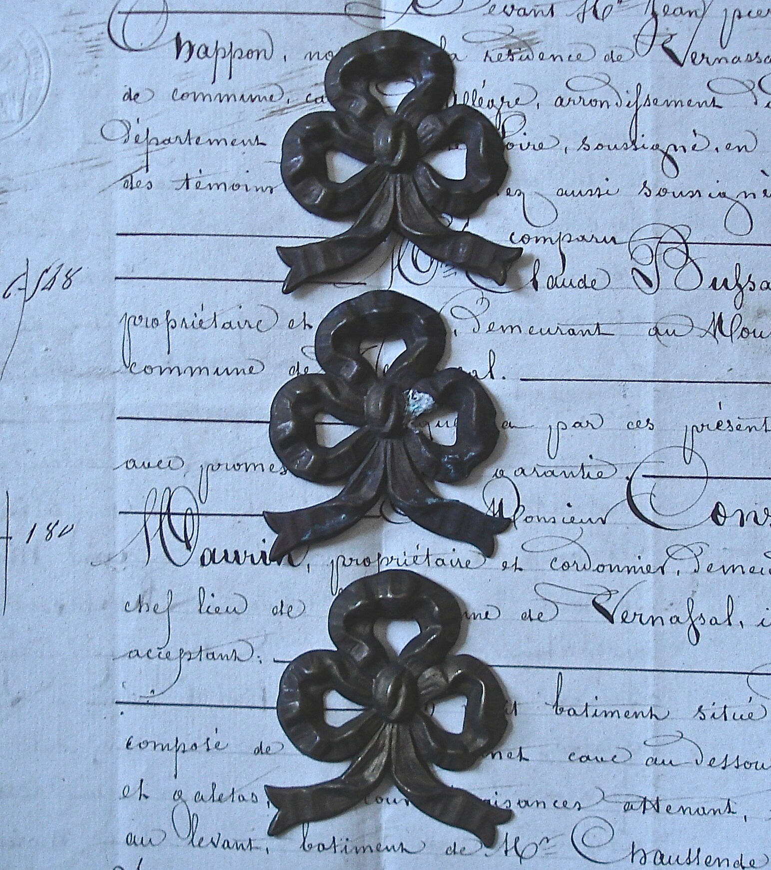 Small Decorative Antique French Metal Bow and Ribbon Fragment Applique ...