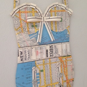 NEW YORK Vintage Bathing Suit, Bathers, Map Paper, Wall Hanging.