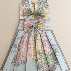 AUSTRALIA- 26&quot; x 18&quot; Hand folded Vintage Australia Map Dress- Bows, Nursery Wall Hanging, Girl&#39;s Bedroom, Wall Art, Hanging Paper Dress.