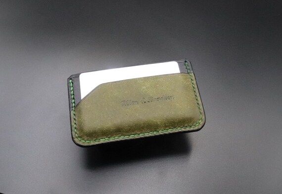 Three Pocket Minimalist Wallet, Olive Green Pueblo and Black 