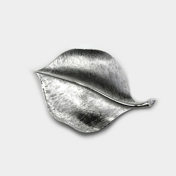 Crown Trifari brooch leaf brooch brushed silver brooch vintage