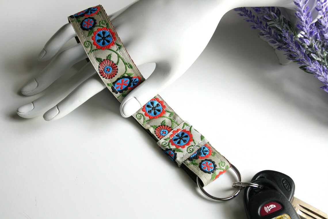 Wrist strap keychain ribbon key fob floral key chain Etsy