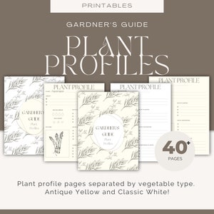 Gärtner's Guide Pflanzenprofil, druckbare Seiten für Gartenorganisation, Samenorganisation, über 30 Gemüse, antike oder weiße Seiten!