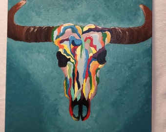 Mosaic Southwest Painting-  Southwest Painting-  southwestern- cow skull- cow skull painting- acrylic on canvas- original painting