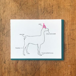 Happy Birthday Party Llama Card - Letterpress Printed in Portland Oregon