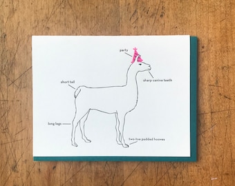 Happy Birthday Party Llama Card - Letterpress Printed in Portland Oregon