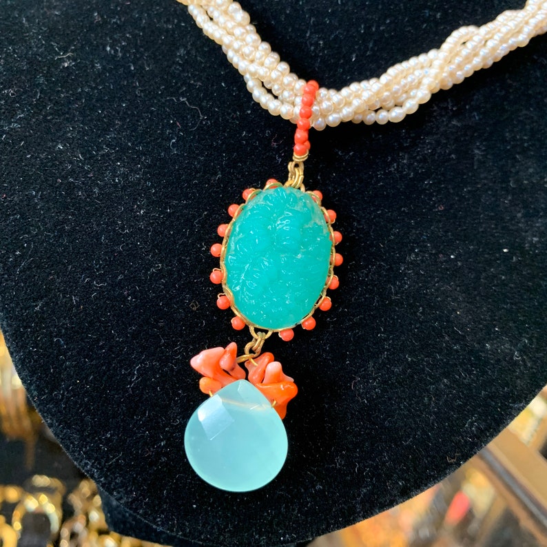 Askew London Pearl Jase Glass Coral Necklace Unsigned