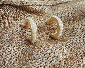 Vintage seed pearl hoop earrings