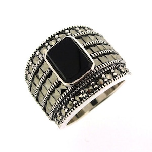 Marcasite Onyx Black Squares Bague