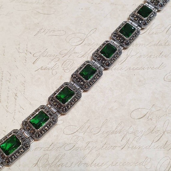 Emerald Green Bracelet Silver Marcasite Zircon - Etsy UK