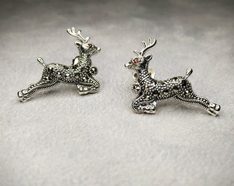 Christmas  Reindeer Earrings Silver Marcasite