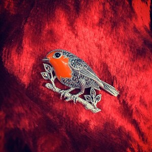 Silver and Red Robin Brooch image 1