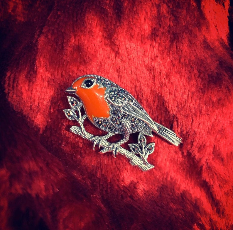 Silver and Red Robin Brooch image 1