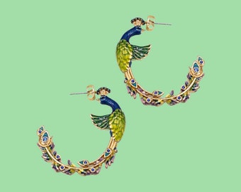 Pre-Order: Peacock hoop earrings  by Bill Skinner