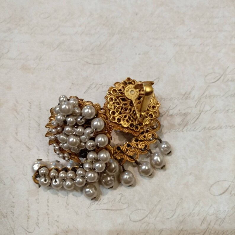 Miriam haskell vintage cluster pearl clip on earrings Etsy