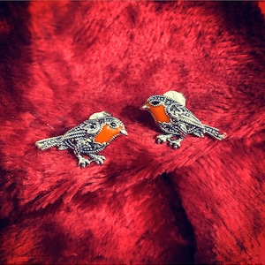 Robin earrings silver Marcasite enamel