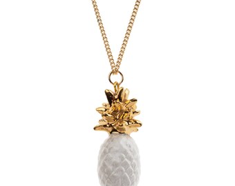 Pineapple Charm Necklace white and gold by AndMary