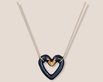 Black Swan Heart Pendant Necklace  by And Mary