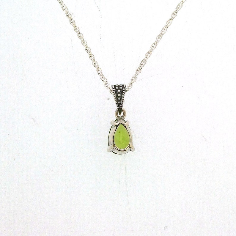 Peridot Teardrop Pendant Silver Marcasite Olive Green