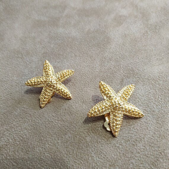 Vintage Gold Starfish Clip on Earrings Etsy