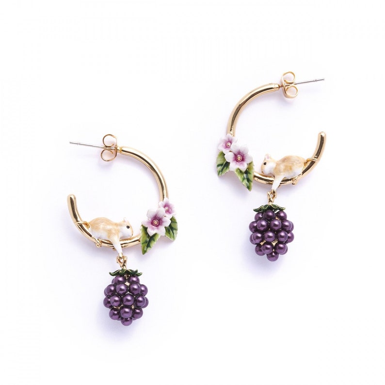 Apple Blossom & Mouse Hoop Earrings