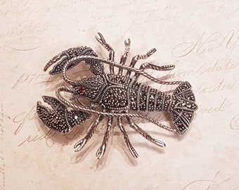 Lobster Brooch Pendant Silver Marcasite