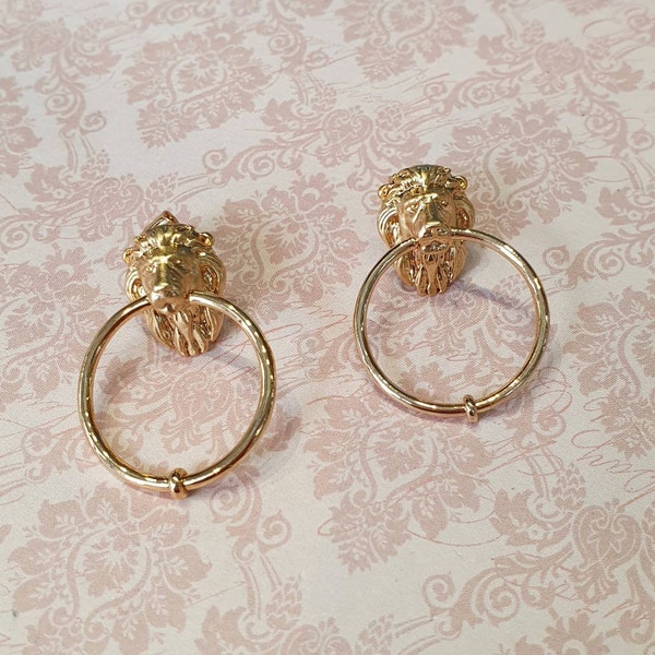 Bill Skinner Lion Pendientes Oro Puerta Knocker Pierced
