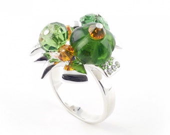 Green crystal jungle paradise ring Bill Skinner silver metal